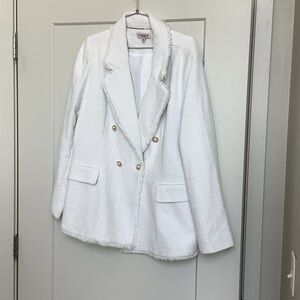 Nanette Lepore White Tweed Double-Breasted Blazer with Gold Buttons